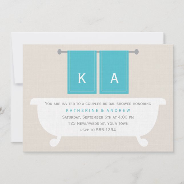 Hennes och hans handdukar Bröllopsfest {turkos} Inbjudningar (Framsida)