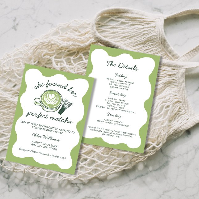 Hennes Perfekt Matcha Grönt Tea Bachelorette Helg Inbjudningar (Her Perfect Matcha Green Tea Bachelorette Weekend Invitation)