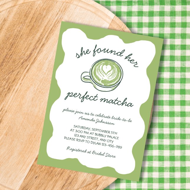 Hennes Perfekt Matcha Grönt Tea Möhippa Inbjudningar (Her Perfect Matcha Green Tea Bridal Shower Invitation)