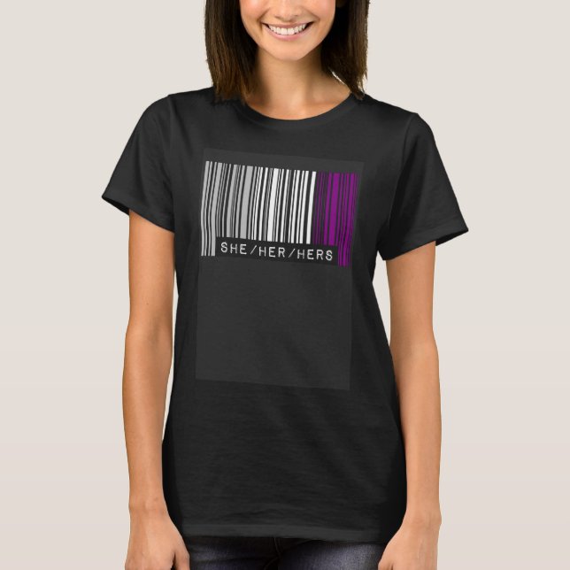Hennes pronouns Asexuellt Pride Flagga Barcode A T Shirt (Framsida)