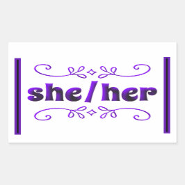 Hennes pronouns med Lila Doodles Rektangulärt Klistermärke