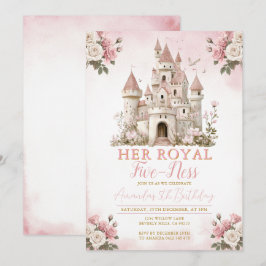 Hennes royal, fem-ness Birthday Castle Rosa Flower Inbjudningar