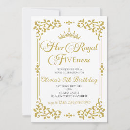 Hennes Royal Guld Princess 5:e födelsedag Inbjudningar