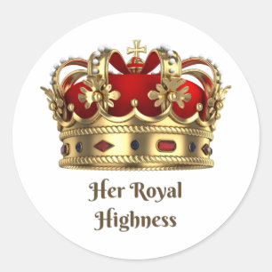 Hennes Royal Highness Red och Golden Royalty Krona Runt Klistermärke