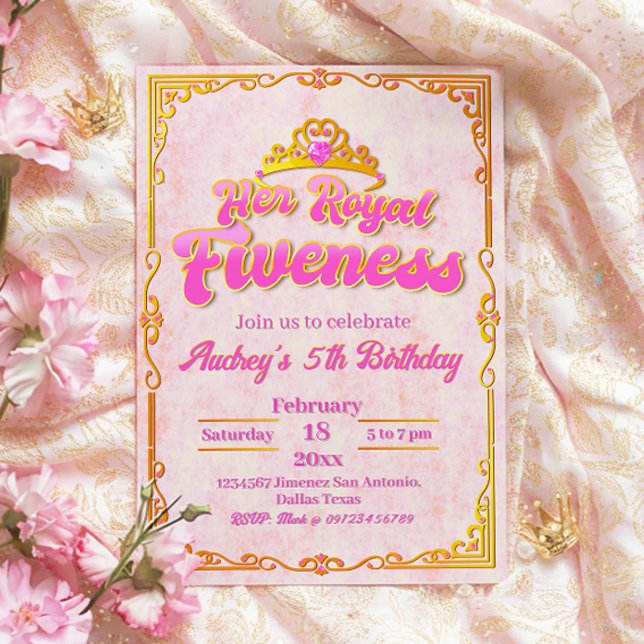 Hennes Royal - inbjudan till flicka 5:e födelsedag (Her Royal Fiveness -  Princess Girl 5th Birthday Invitation)