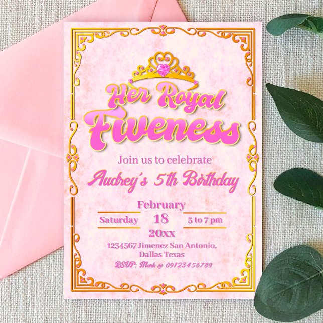 Hennes Royal - inbjudan till flicka 5:e födelsedag (Her Royal Fiveness -  Princess Girl 5th Birthday Invitation)