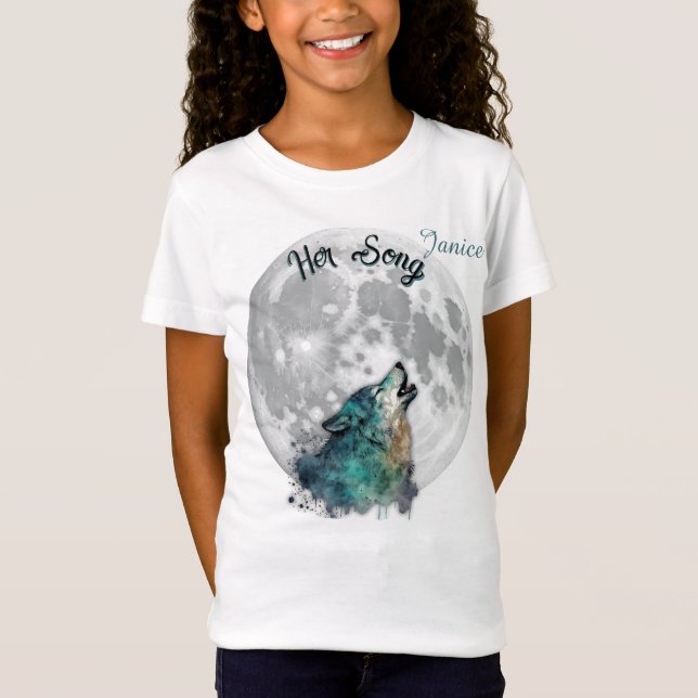 "Hennes Sång" Varg och Månflicka Anpassad  T Shirt (Framsida)