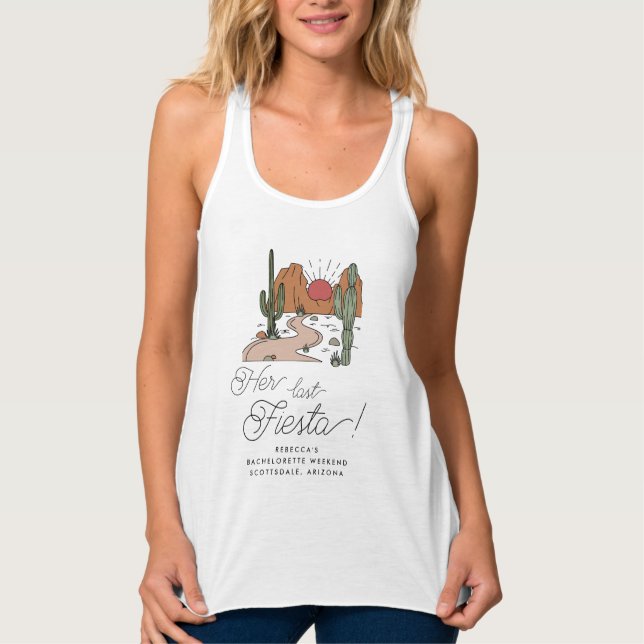 Hennes sista Fiesta Boho Desert Bachelorette Helg Linne Med Racerback (Framsida)