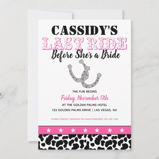 Hennes sista Ride Disco Cowgirl Bachelorette Itine Inbjudningar (Framsida)