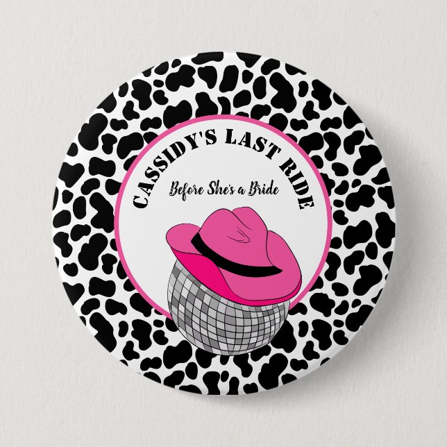 Hennes sista Ride Disco Cowgirl Bachelorette Party Knapp (Framsida)