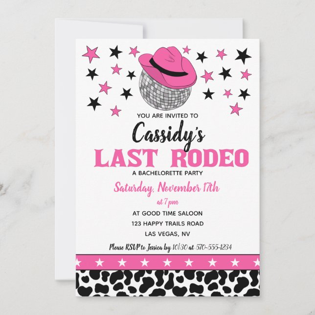 Hennes sista Rodeo Disco Cowgirl Bachelorette Part Inbjudningar (Framsida)