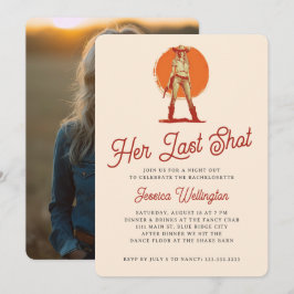 Hennes sista Westerna Shot Retro Cowgirl Bachelore Inbjudningar