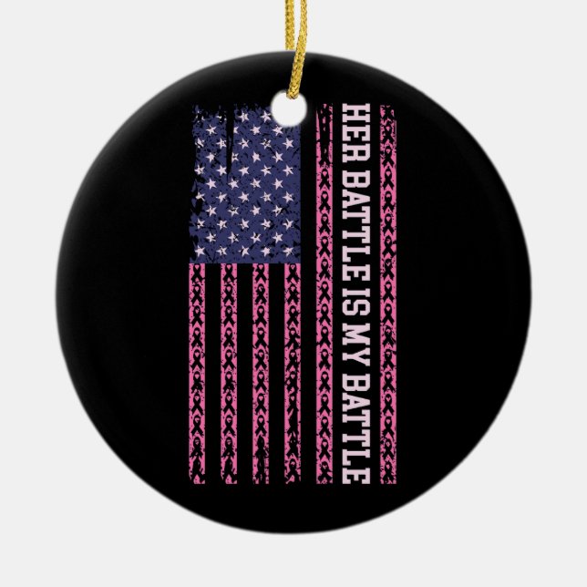 Hennes strid är min kamp, design för bröstcancer julgransprydnad keramik (Framsidan)