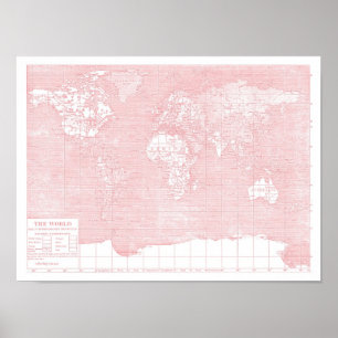 Hennes världskarta ~ Rosa Vintage World Map Poster