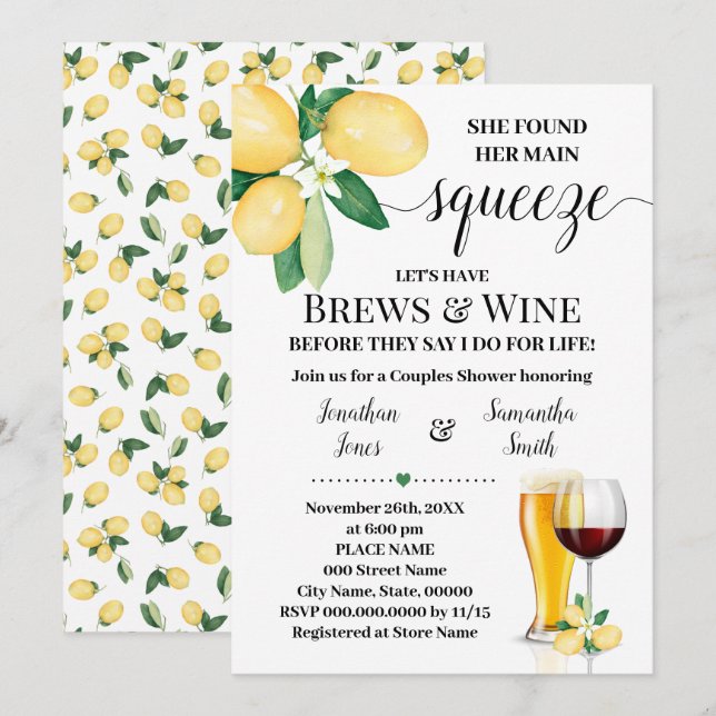 Hennes viktigaste Squeeze Brews & Vin Möhippa Inbjudningar (Fram/baksida)