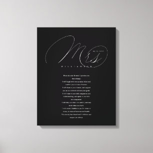 Hennes Vows Elegant Newlyweds Bröllop Vows Black Canvastryck