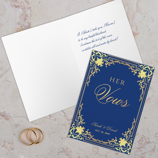 Hennes Vows Royal Blue Vintage Faux Gold Foil Bröl Kort (Skapare uppladdad)