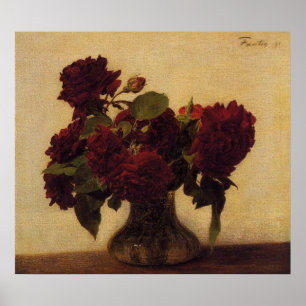 henri fantin latour Mörk Rosor on Light Background Poster