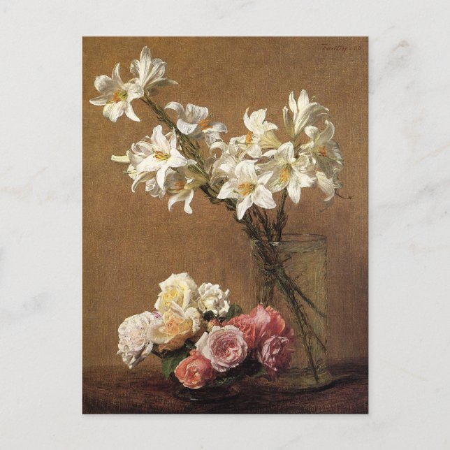 Henri Fantin-Latour Ro och Lilies Postcard Vykort (Framsida)