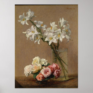 Henri Fantin-Latour Vintage Ro och Lilies Poster