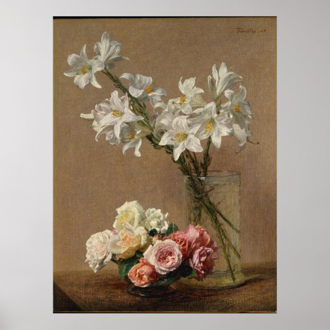 Henri Fantin-Latour Vintage Ro och Lilies Poster (Framsidan)