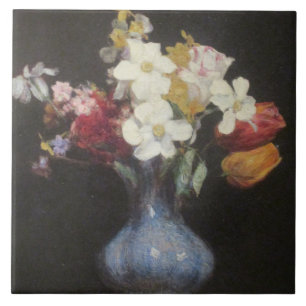 Henri Latour Blue Vas Narcissus och Tulips Kakelplatta