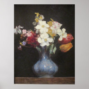 Henri Latour Blue Vas Narcissus och Tulips Poster