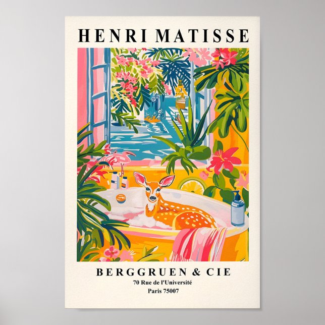 Henri Matisse Art, Hjort in Bathtub Print, Rosa Po Poster (Framsidan)