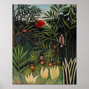 Henri Rousseau - Apor och papegoja i jungfruskog Poster