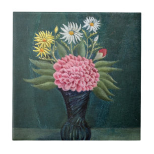 Henri Rousseau - Dalhia och tusenskönor i en vas Kakelplatta