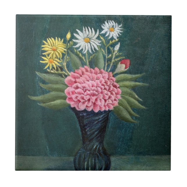 Henri Rousseau - Dalhia och tusenskönor i en vas Kakelplatta (Framsidan)