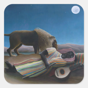 Henri Rousseau - den sovande zigenaren Fyrkantigt Klistermärke