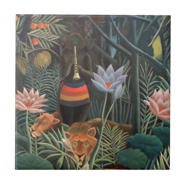 Henri Rousseau Dream Jungle Flowers Naive Art Kakelplatta (Framsidan)