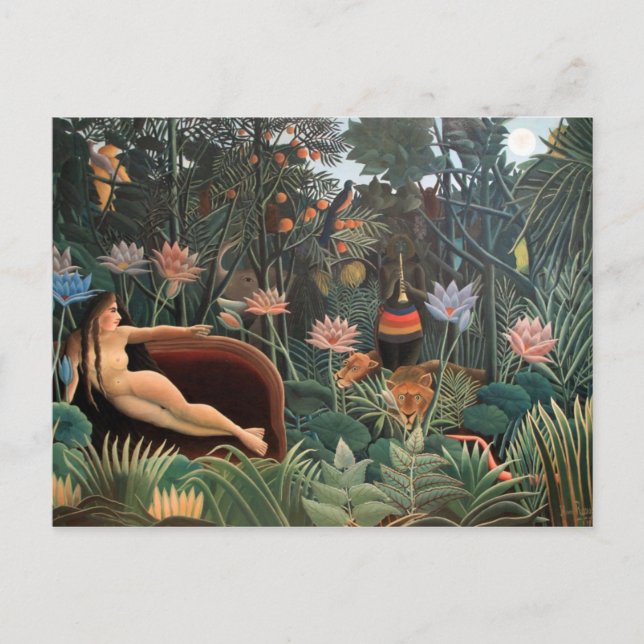 Henri Rousseau Dream Jungle Flowers Surrealism Vykort (Framsida)