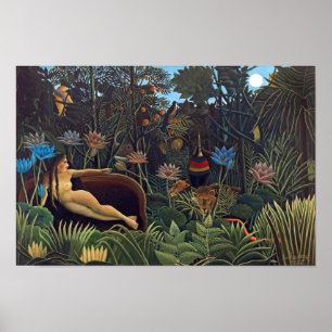 Henri Rousseau Drömmen - Djungelkvinnan med djur Poster