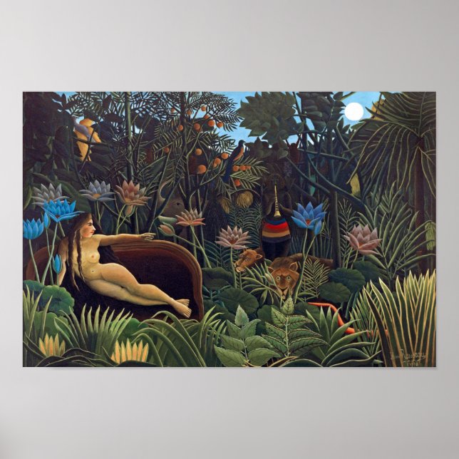 Henri Rousseau Drömmen - Djungelkvinnan med djur Poster (Framsidan)