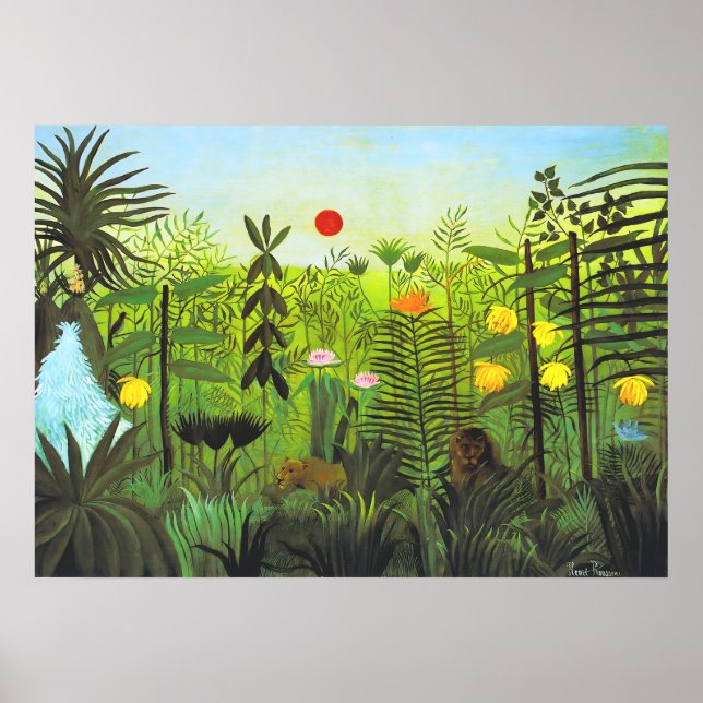 Henri Rousseau - Exotic Ligcape med lejon Poster (Framsidan)