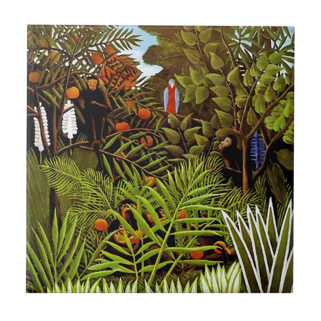 Henri Rousseau - Exotiskt landskap djungelkonst Kakelplatta (Framsidan)