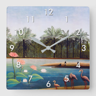 Henri Rousseau - Flamingoes Fyrkantig Klocka