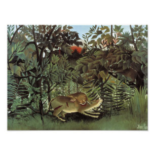 Henri Rousseau - Hungriga Lejona attacken Fototryck