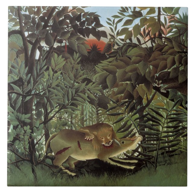Henri Rousseau - Hungriga Lejona attacken Kakelplatta (Framsidan)