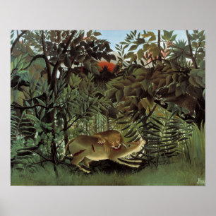 Henri Rousseau - Hungriga Lejona attacken Poster