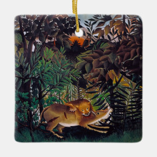 Henri Rousseau - Hungriga Lejona Julgransprydnad Keramik