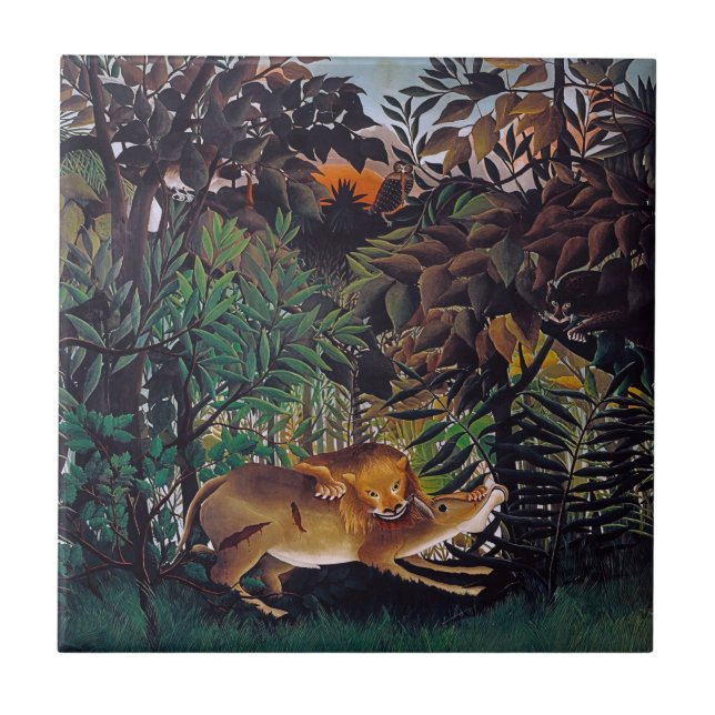 Henri Rousseau - Hungriga Lejona Kakelplatta (Framsidan)