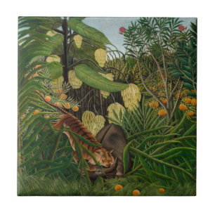 Henri Rousseau - Kamp mellan tiger och buffel Kakelplatta