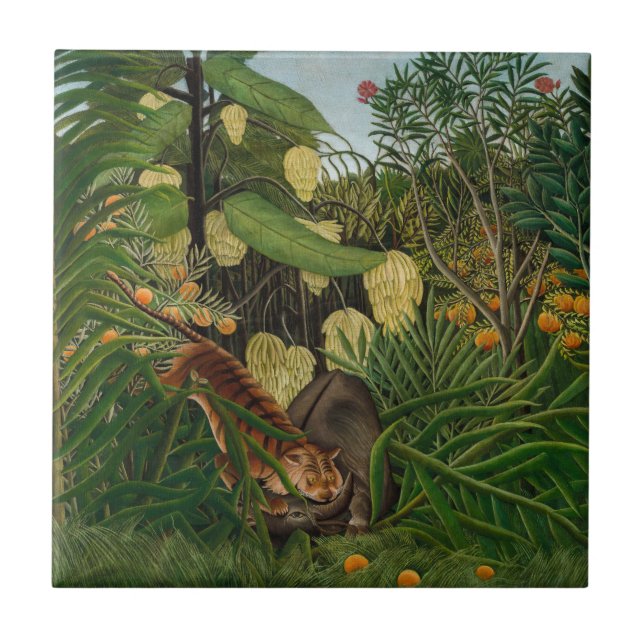 Henri Rousseau - Kamp mellan tiger och buffel Kakelplatta (Framsidan)