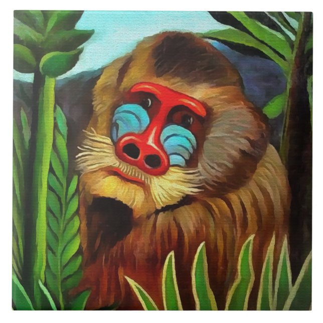 Henri Rousseau Mandrill in Jungle Vintage Art Kakelplatta (Framsidan)