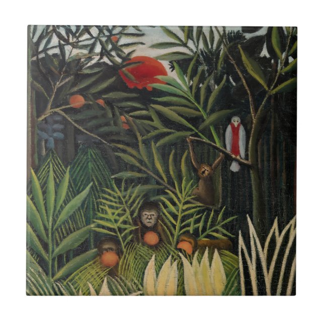 Henri Rousseau - Monkey & Parrot i Virgin Forest Kakelplatta (Framsidan)