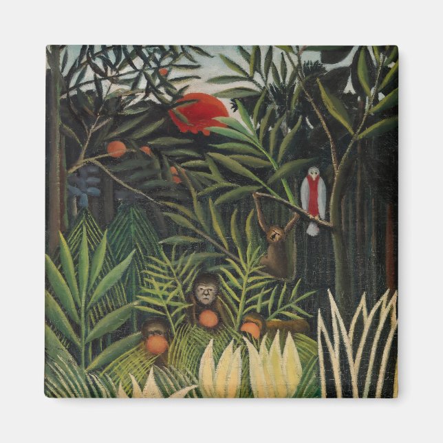 Henri Rousseau - Monkey & Parrot i Virgin Forest Magnet (Framsidan)