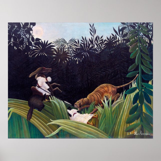 Henri Rousseau - Scouter attackerades av en tiger Poster (Framsidan)